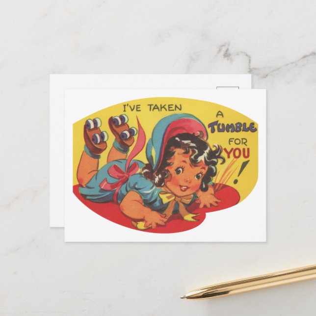 Niedlicher Vintager Valentintumbler Postkarte (Vorderseite/Rückseite Beispiel)
