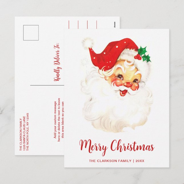 Niedlicher Vintager Weihnachtsmann Feiertagspostkarte (Vorne/Hinten)