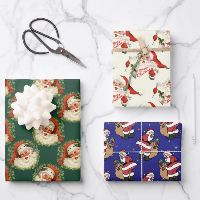Niedlicher Vintager Weihnachtsmann Weihnachten Geschenkpapier Set (Vorderseite)