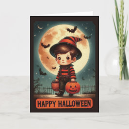 Niedlicher Vintager Zauberjunge Halloween Feiertagskarte