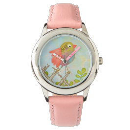 Niedlicher Vogel auf einem Zaun Armbanduhr