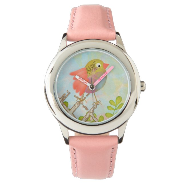 Niedlicher Vogel auf einem Zaun Armbanduhr (Vorderseite)