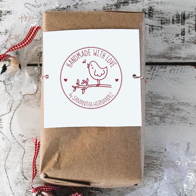 Niedlicher Vogel-Handgriff mit Liebe, Gummistempel (Von Creator hochgeladen)