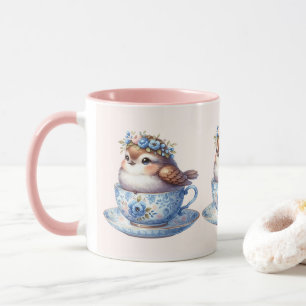 Niedlicher Vogel im Blumen-Teetassen-Häuschen Cott Tasse