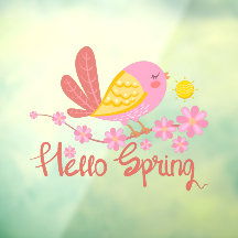 Niedlicher Vogel mit Blume Hallo Frühling