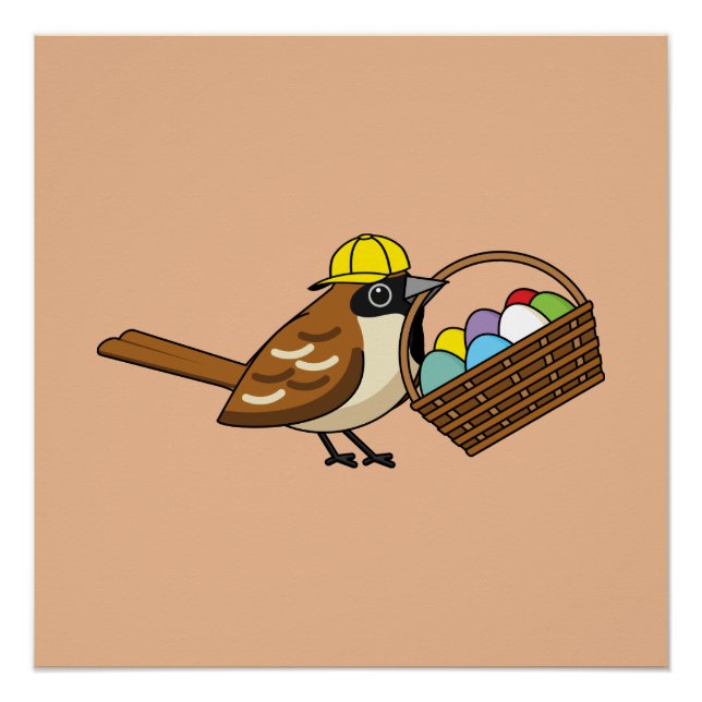 Niedlicher Vogel mit bunten Eierkörben Poster (Vorderseite)