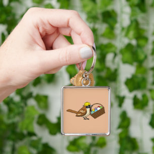 Niedlicher Vogel mit bunten Eierkörben Schlüsselanhänger