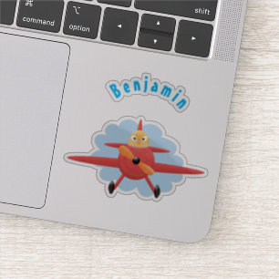 Niedlicher Vogel mit rotem Flugzeug Cartoon Abbild Aufkleber