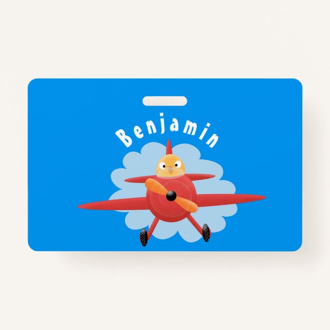 Niedlicher Vogel mit rotem Flugzeug Cartoon Abbild Ausweis (Vorderseite)