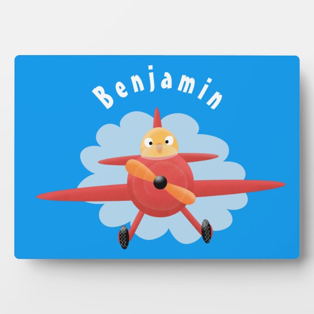 Niedlicher Vogel mit rotem Flugzeug Cartoon Abbild Fotoplatte (Vorderseite)