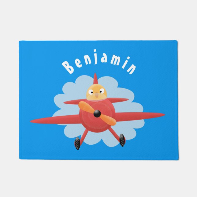 Niedlicher Vogel mit rotem Flugzeug Cartoon Abbild Fußmatte (Vorderseite)