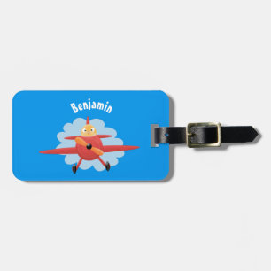 Niedlicher Vogel mit rotem Flugzeug Cartoon Abbild Gepäckanhänger