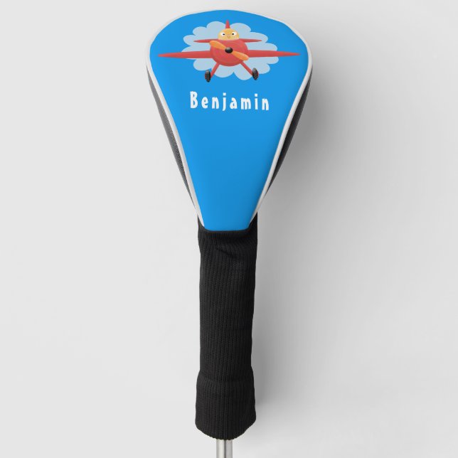 Niedlicher Vogel mit rotem Flugzeug Cartoon Abbild Golf Headcover (Vorderseite)