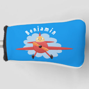 Niedlicher Vogel mit rotem Flugzeug Cartoon Abbild Golf Headcover