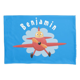 Niedlicher Vogel mit rotem Flugzeug Cartoon Abbild Kissenbezug