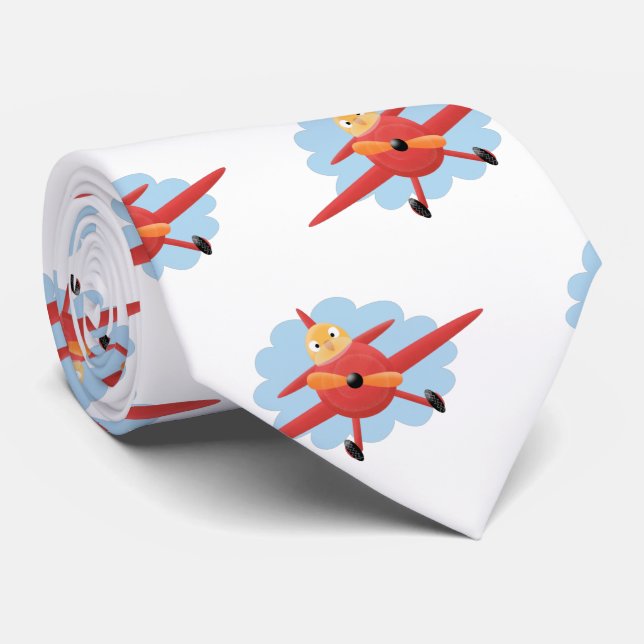 Niedlicher Vogel mit rotem Flugzeug Cartoon Abbild Krawatte (Gerollt)