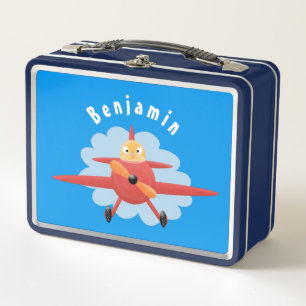 Niedlicher Vogel mit rotem Flugzeug Cartoon Abbild Metall Brotdose