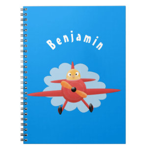 Niedlicher Vogel mit rotem Flugzeug Cartoon Abbild Notizblock