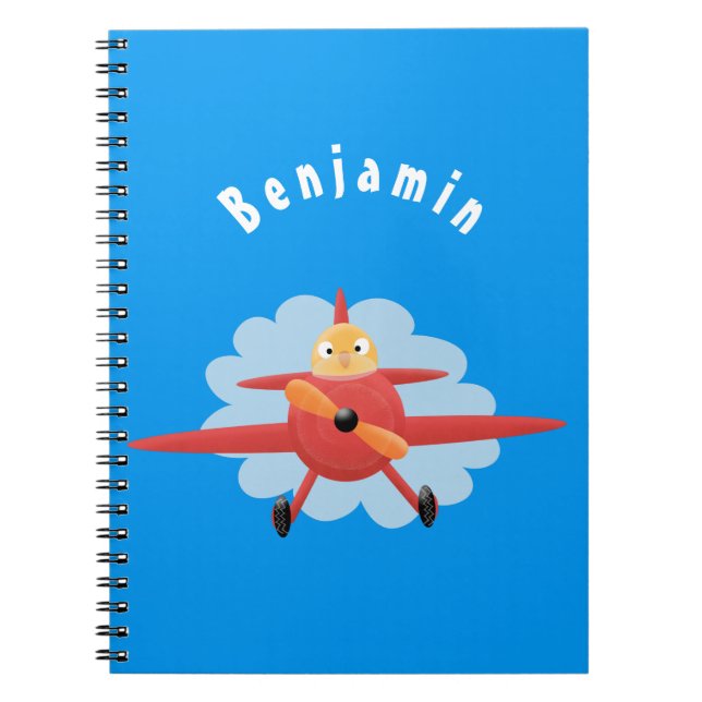 Niedlicher Vogel mit rotem Flugzeug Cartoon Abbild Notizblock (Vorderseite)