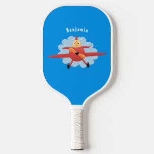 Niedlicher Vogel mit rotem Flugzeug Cartoon Abbild Pickleball Schläger