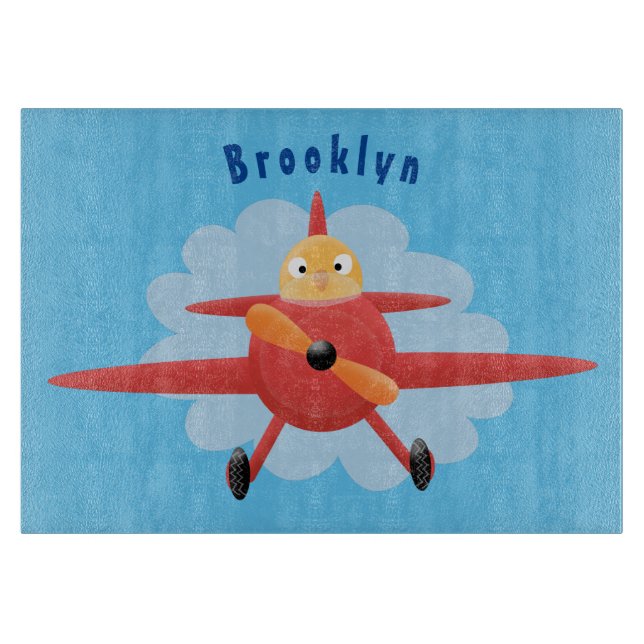 Niedlicher Vogel mit rotem Flugzeug Cartoon Abbild Schneidebrett (Vorderseite)