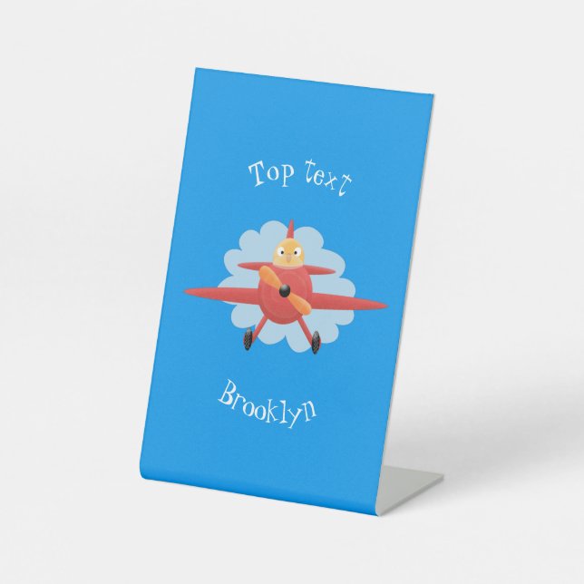 Niedlicher Vogel mit rotem Flugzeug Cartoon Abbild Sockelschild (Vorderseite)