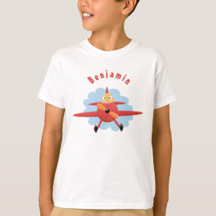 Niedlicher Vogel mit rotem Flugzeug Cartoon Abbild T-Shirt
