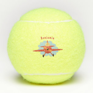 Niedlicher Vogel mit rotem Flugzeug Cartoon Abbild Tennisbälle