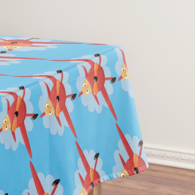 Niedlicher Vogel mit rotem Flugzeug Cartoon Abbild Tischdecke (Beispiel)