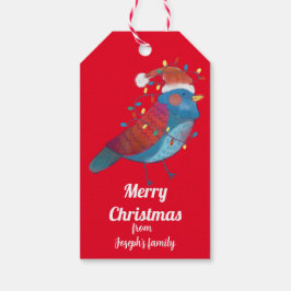 Niedlicher Vogel mit Weihnachtsbeleuchtung Geschenkanhänger