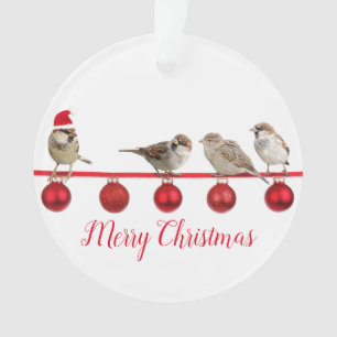 Niedlicher Vogel mit Weihnachtsmannmütze Frohe We Ornament