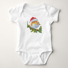 Niedlicher Vogel mit Weihnachtsmannmütze und roten Baby Strampler
