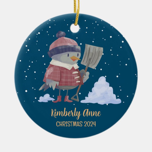 Niedlicher Vogel Weihnachtstierschnee Winter Urlau Keramik Ornament (Vorne)