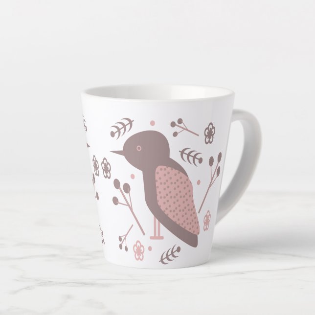Niedlicher Vogelbraun Rosa Botanische Blüte Milchtasse (Rechte Ecke)