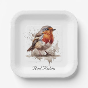 Niedlicher Vogelrobin in Aquarellfarben Pappteller