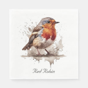 Niedlicher Vogelrobin in Aquarellfarben Serviette
