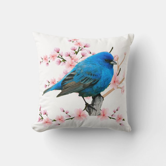 Niedlicher Vogelschwarm auf Kirschblüte Kissen (Vorderseite)