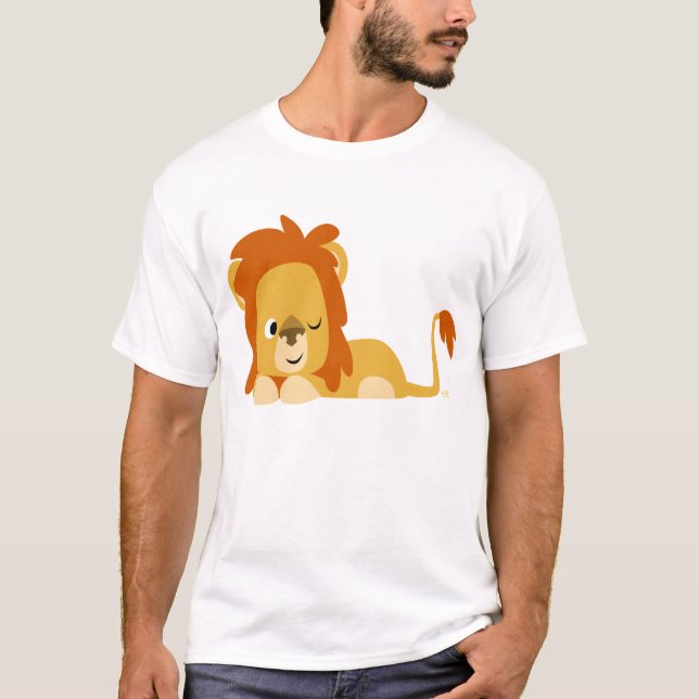 Niedlicher wacher Cartoon-Löwe-T - Shirt (Vorderseite)