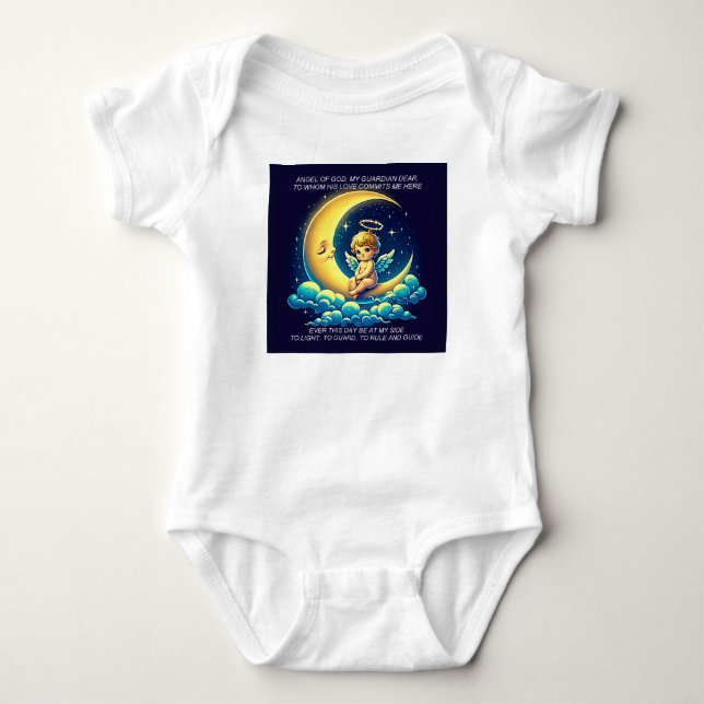 Niedlicher Wächter Angel Cherub und Moon Expressio Baby Strampler (Vorderseite)
