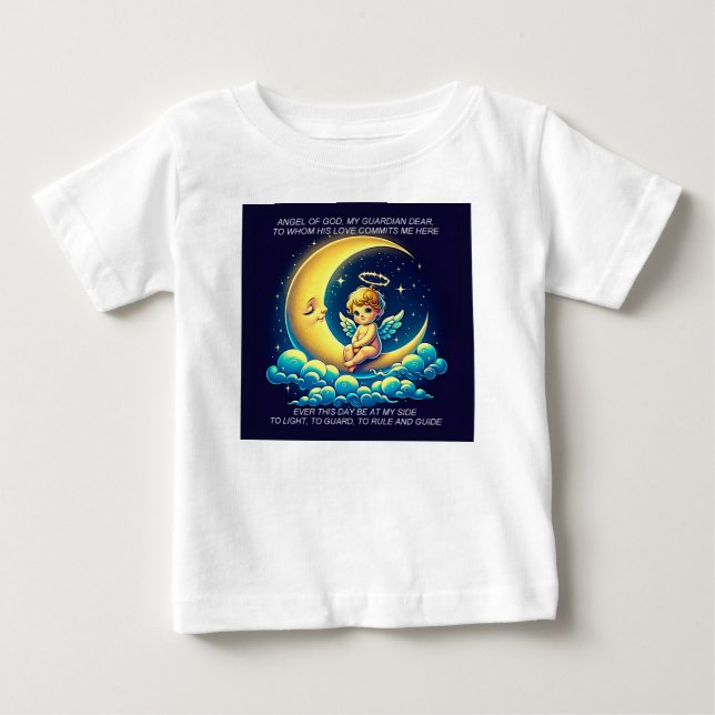 Niedlicher Wächter Angel Cherub und Moon Expressio Baby T-shirt (Vorderseite)