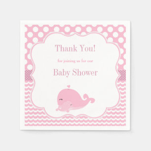 Niedlicher Wal mit Baby Pink Girl Babyduschpapier Serviette