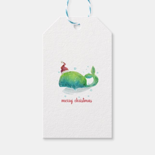 Niedlicher Wal mit Weihnachtsmannmütze Geschenkanhänger (Vorderseite)