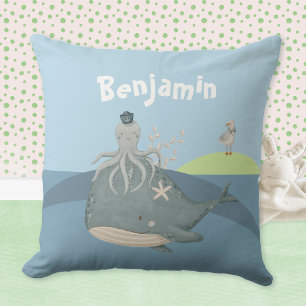 Niedlicher Wal Oktopus Möwe Kinder Name Wurfkissen Kissen