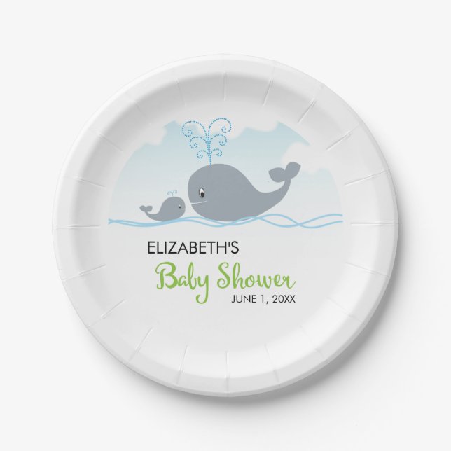 Niedlicher Wal und Baby Whale, Babydusche Pappteller (Vorderseite)