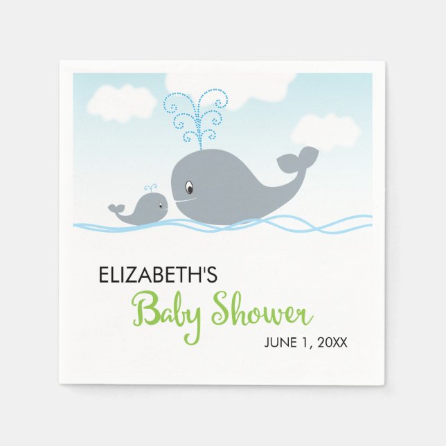 Niedlicher Wal und Baby Whale, Babydusche Serviette (Vorderseite)