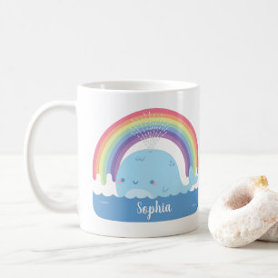 Niedlicher Wal und Regenbogen, farbenfroh Personal Kaffeetasse