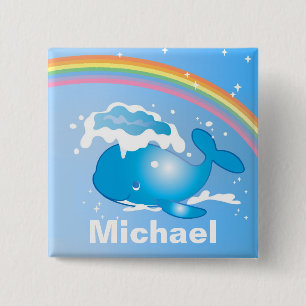 Niedlicher Wal und Regenbogen Kunst, Personalisier Button