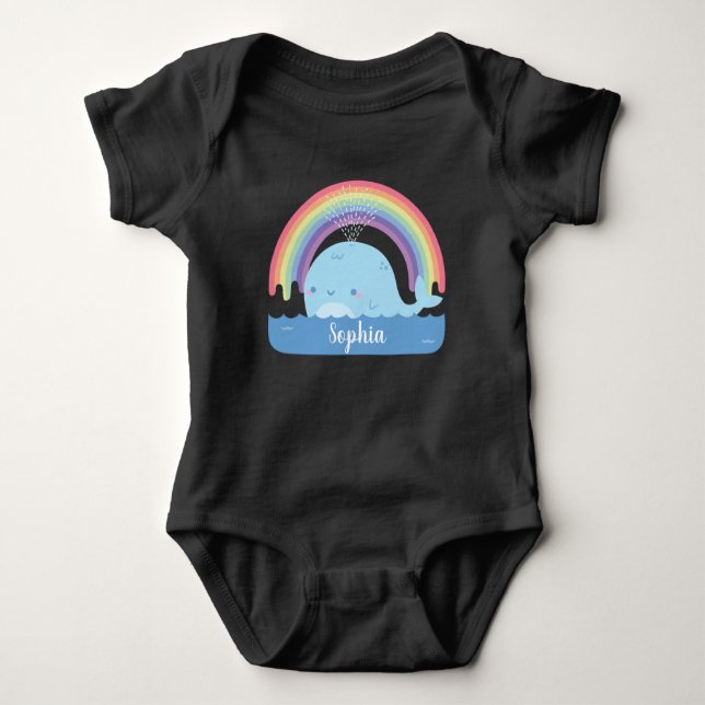Niedlicher Wal und Regenbogen Personalisiert Baby Strampler (Vorderseite)