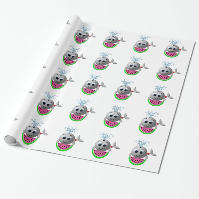 Niedlicher Wal und Wassermelone Geschenkpapier (Ungerollt)