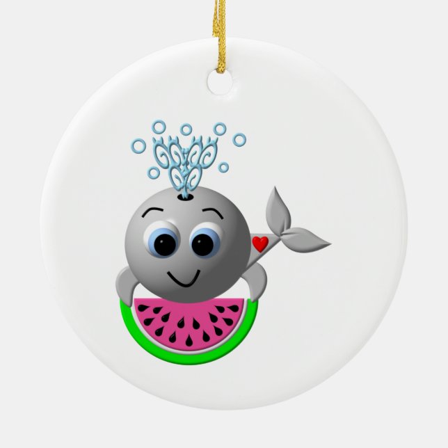 Niedlicher Wal und Wassermelone Keramik Ornament (Hinten)